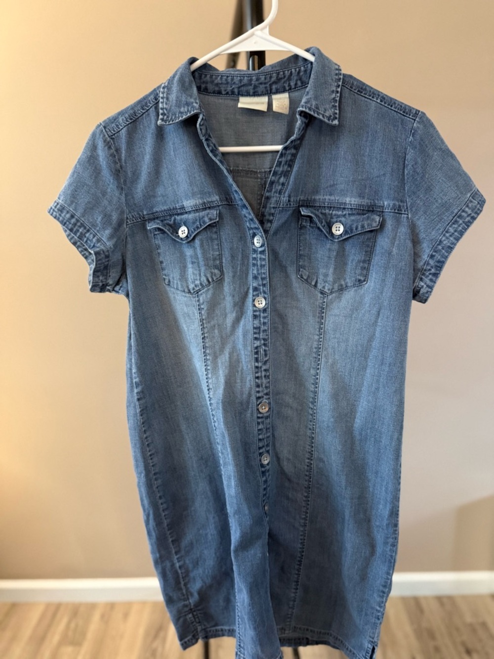 Chicos Denim Button-Front Shirt Dress - Medium Wash Blue